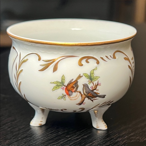 Vintage Herend Handpainted Porcelain Small Cache Pot Tri-Footed Trinket Dish - Picture 1 of 13